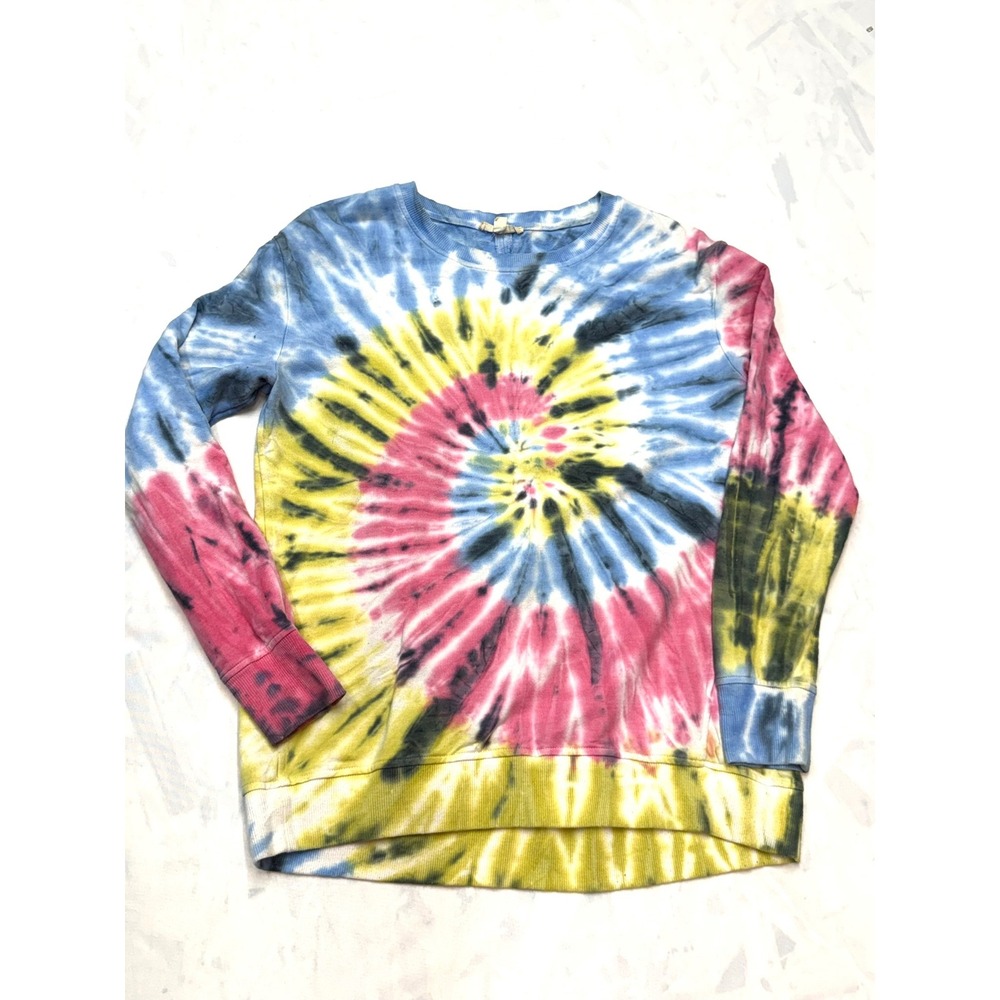 JANE & DELANCEY Womens Medium Pink Blue Yellow Tie Dye Long Sleeve Sweatshirt